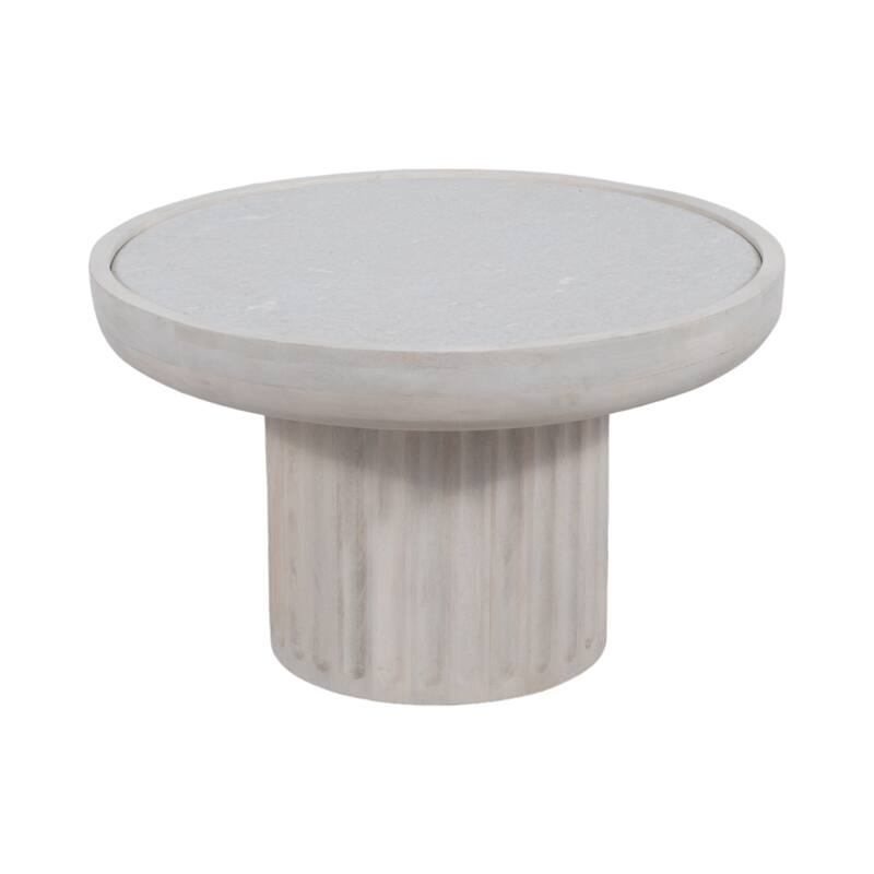 Sagebrook Home 30" Carved Wood Base Marble Top, White - Perfect for an Elegant Household - 30" x 30" x 18"