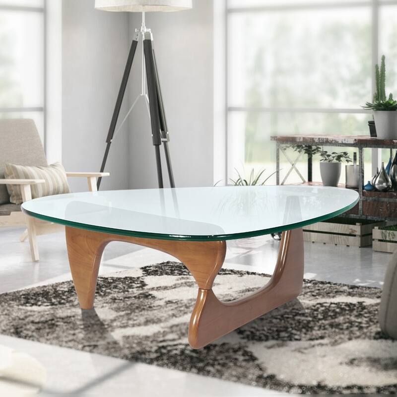 50"L Triangle coffee table Wood Base for living room