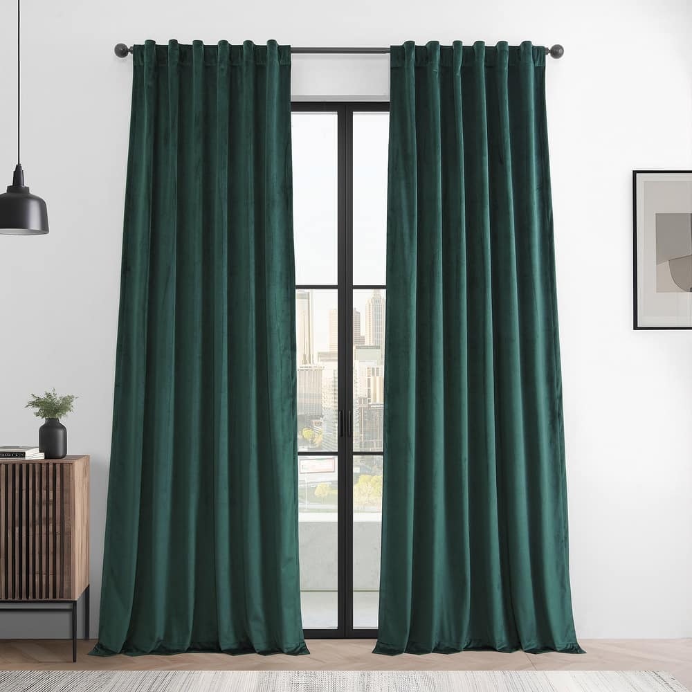Exclusive Fabrics Basic Deluxe Velvet Room Darkening Curtain Pair - 2 Panels Window Curtains