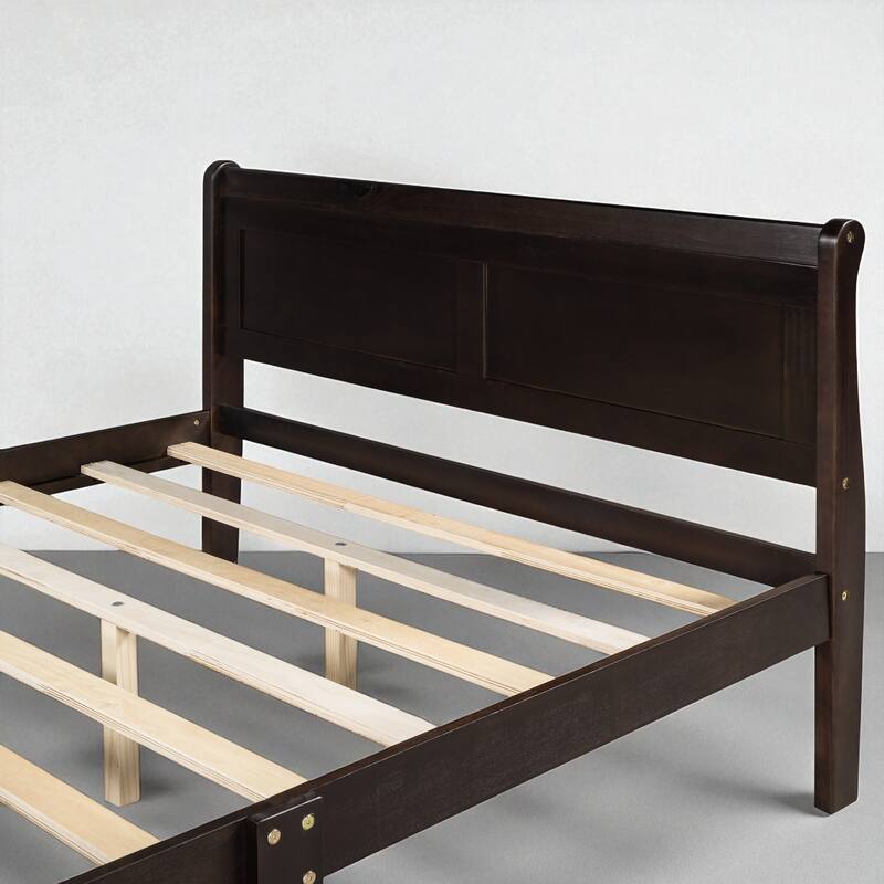 Full/Queen Size Wood Platform Bed Frame with Headboard, Slats, and Oak Finish, No Box Spring Needed