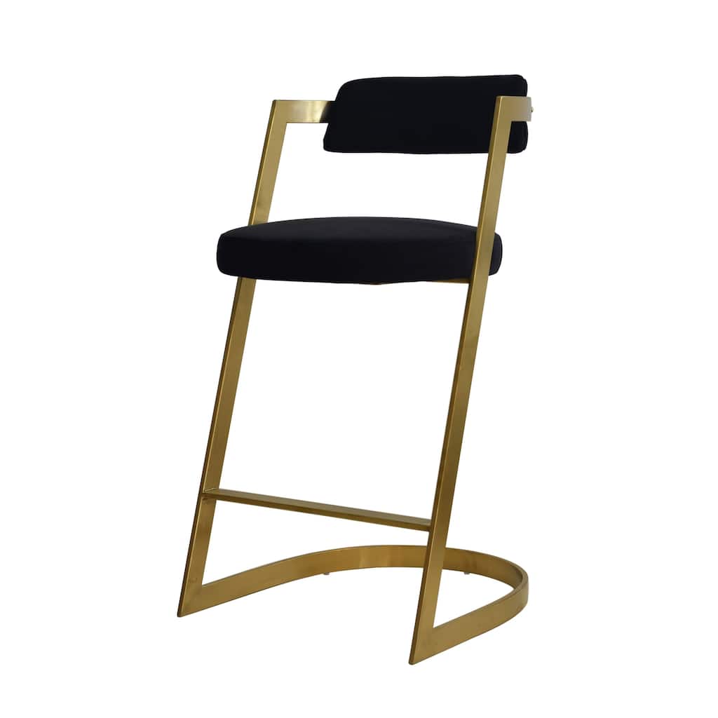 Modrest Shandra Black Velvet & Gold Counter Stool