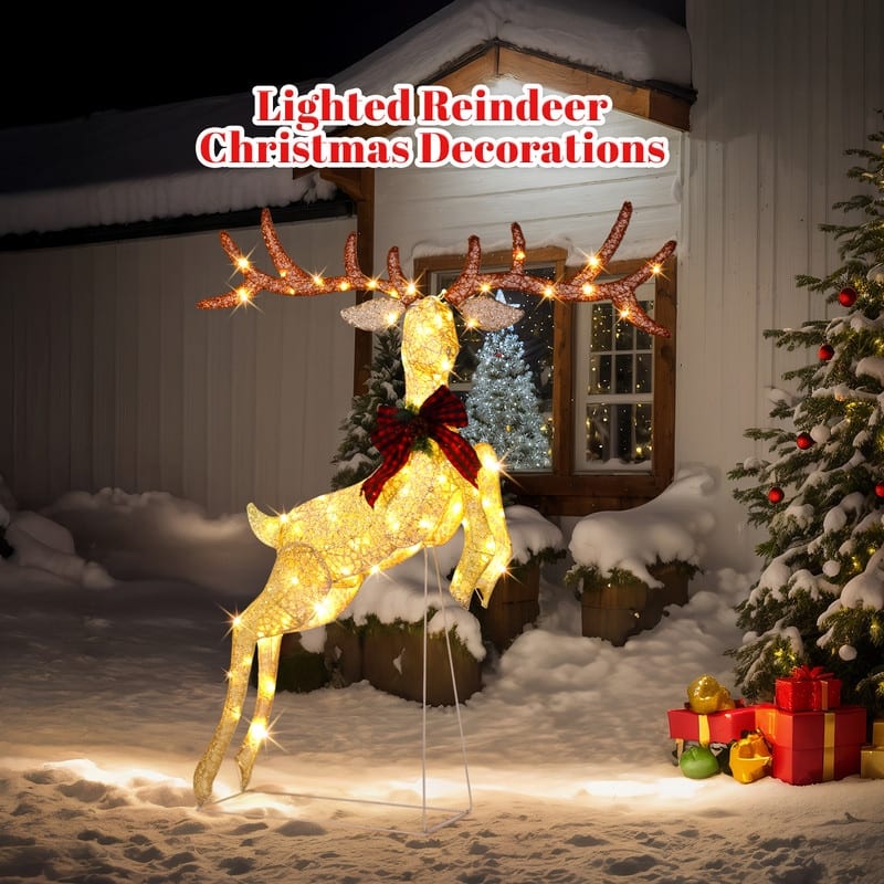 5FT Lighted Jumping Reindeer Christmas Decorations - Gold