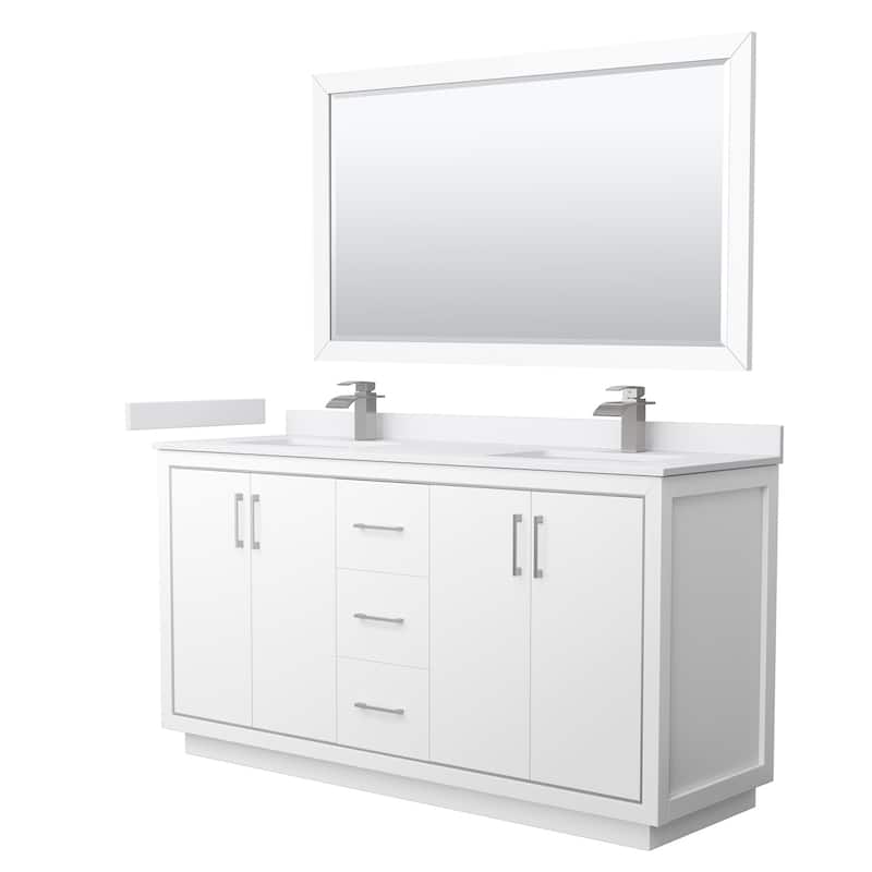 Wyndham Collection WCF1111-66D-VCA-M58 Icon 66" Free Standing Double - White / White Cultured Marble Top / Brushed Nickel - Painted
