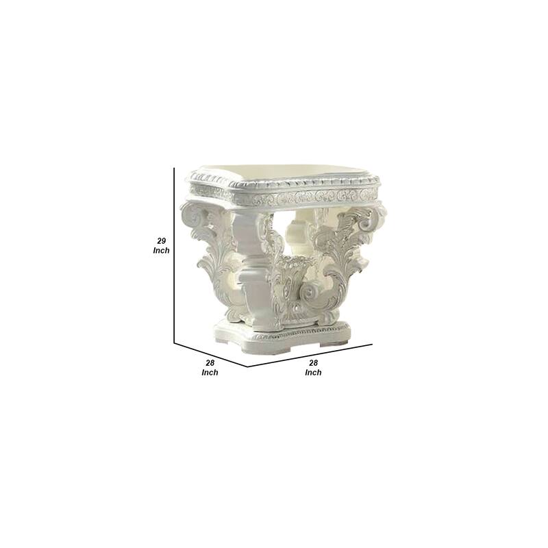 28 in. White Rectangle Wood End Table with Pedestal Base