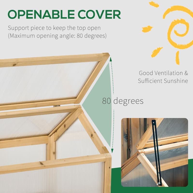 Wooden Cold Frame Greenhouse Garden Portable Raised Planter For Indoor, Outdoor, Flowers, Vegetables, Plants, LiGht Brown