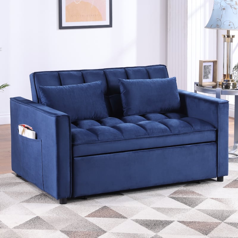 Classic 55" Width Pull Out Tufted Convertible Loveseat Sleeper Sofa Bed - 55"W x 68"L x 20"H