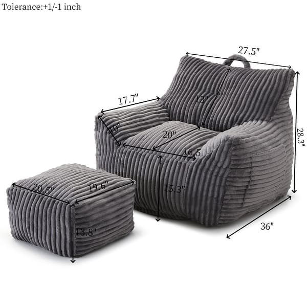 dimension image slide 1 of 5, Plush Cloud-Like Bean Bag Chair & Ottoman Set - Soft Microsuede Lounger for Living Room/Playroom