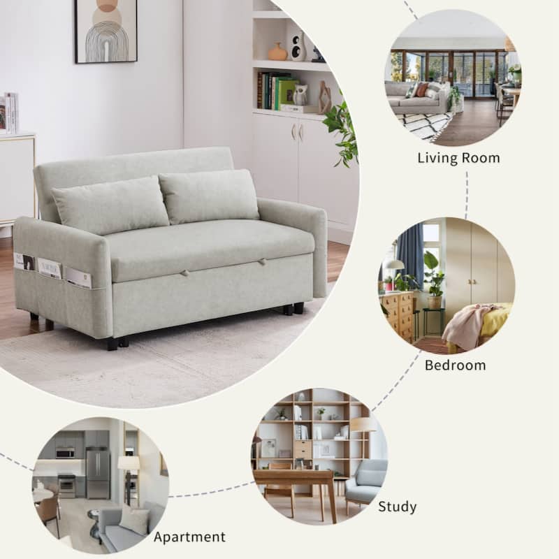 55.1" Pull Out Sleep Sofa Bed Loveseats Sofa Couch with Adjsutable Backrest,Storage Pockets,2 Soft Pillows,USB Ports,Beige
