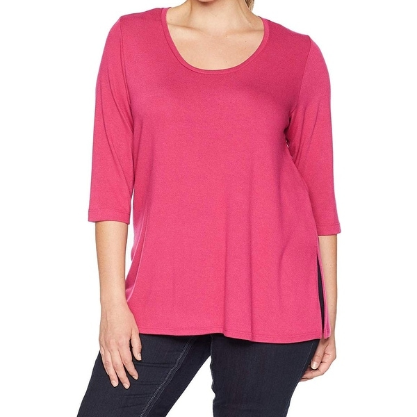 Karen Kane Womens Sweater Pink Size 1X Plus Scoop Neck 3/4 Sleeve