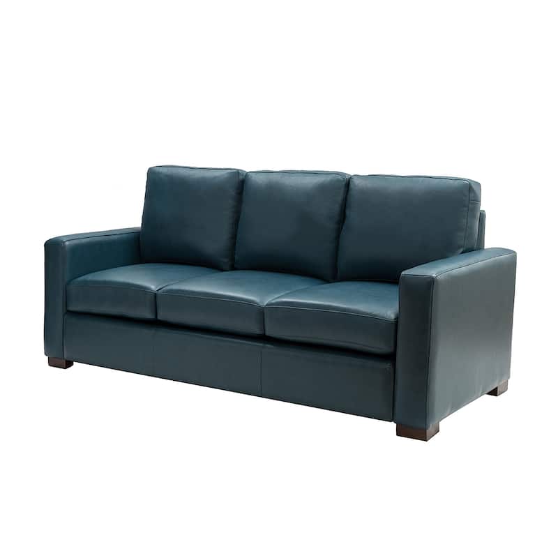 Ernando 83.46" Wide Genuine Leather Sofa with Squared Arms and Pillows