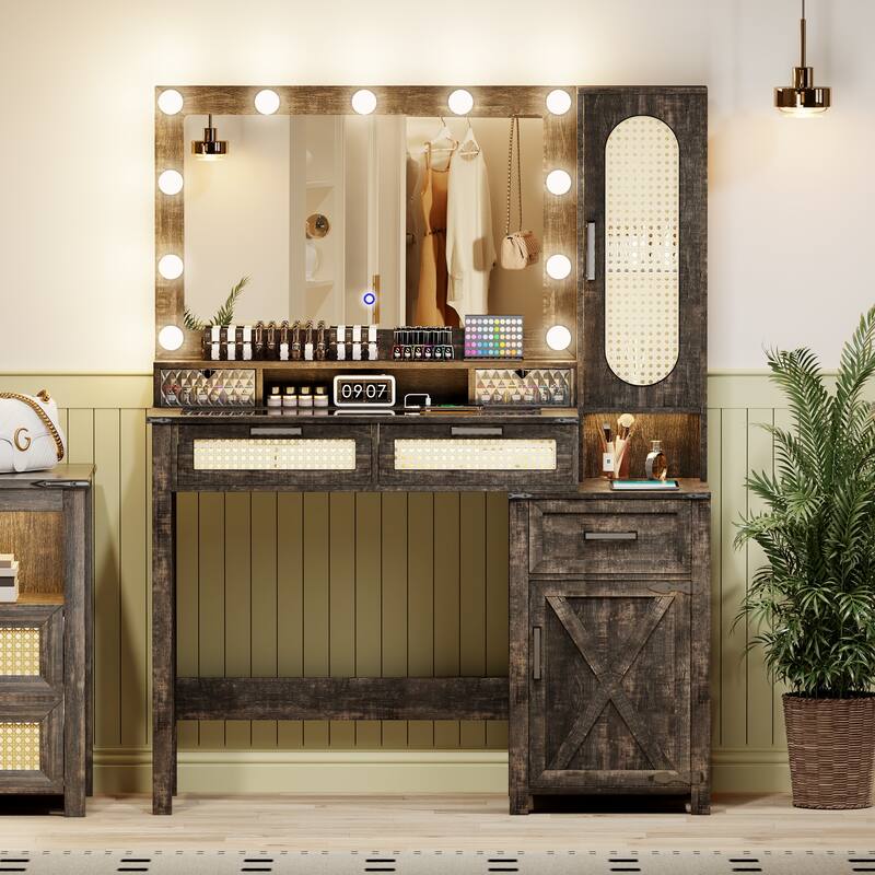 Makeup Vanity With LED Light and Charging Station