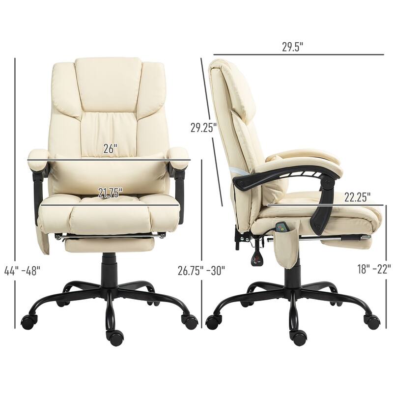 Adjustable Recliner Office Chair with Footrest Vibration Massage and High Back Swivel Wheels - 26" W x 29.5" D x 44"-48" H