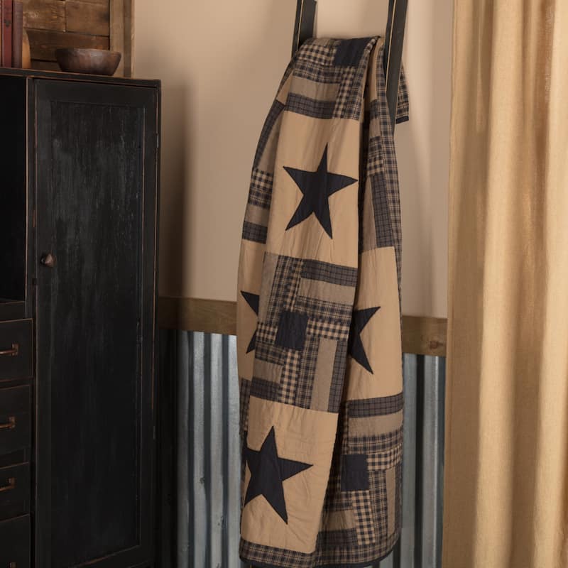 Black Check Star Quilted Throw 60x50 - Throw 60x50 - Raven Black/Khaki Tan