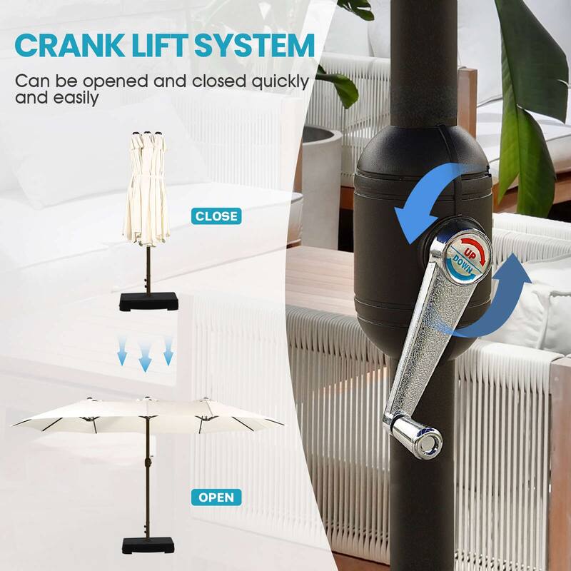 Aoodor 15ft Outdoor Double Sided Market Patio Umbrella with Base Stand