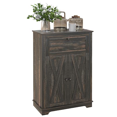 Farmhouse Storage Cabinet with Double Doors, Drawer and Adjustable Shelf for Bedroom, Living Room