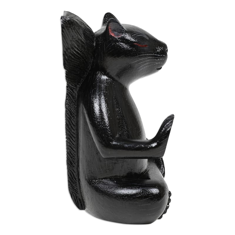Novica Handmade Blessing Squirrel In Black Wood Sculpture