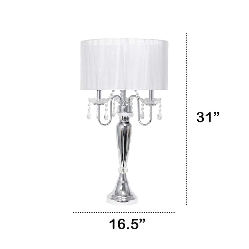 Chrome Cascading Crystal Table Lamp with Round Shade - 31" - White