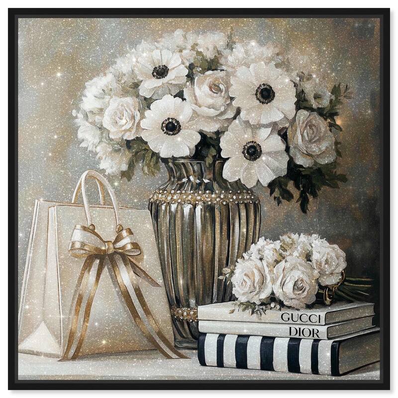Elegant Flowers Books Neutral Canvas by Art Remedy - Black - 12" x 12"
