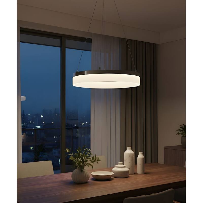 Edge-Lit 16"w 1-Light Round LED Ribbon Chandelier Light Brushed Nickel Finish