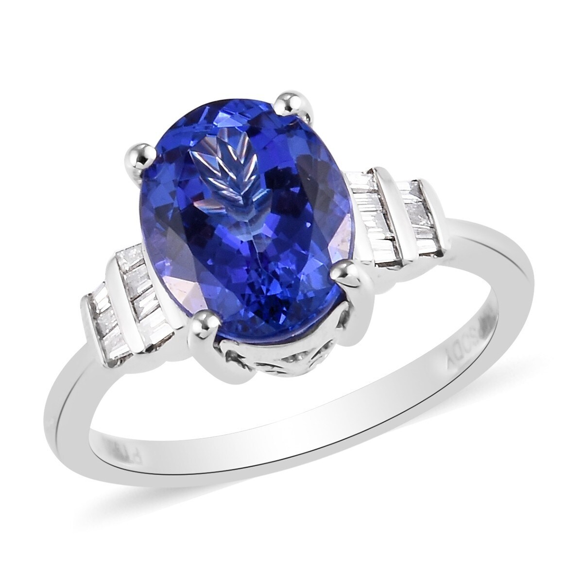 950 Platinum AAAA Tanzanite Diamond Solitaire Ring Size 5 Ct 2.7