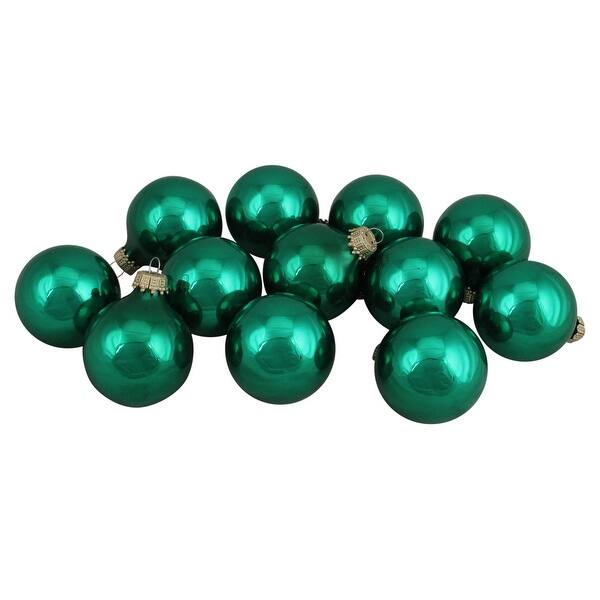 Shop Set Of 12 Emerald Green Petite Shiny Glass Ball Christmas