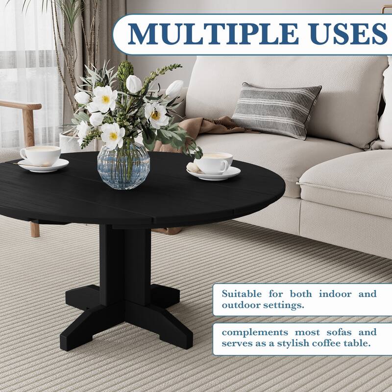 HDPE Patio Outdoor Round Coffee Table, X-shaped Leg