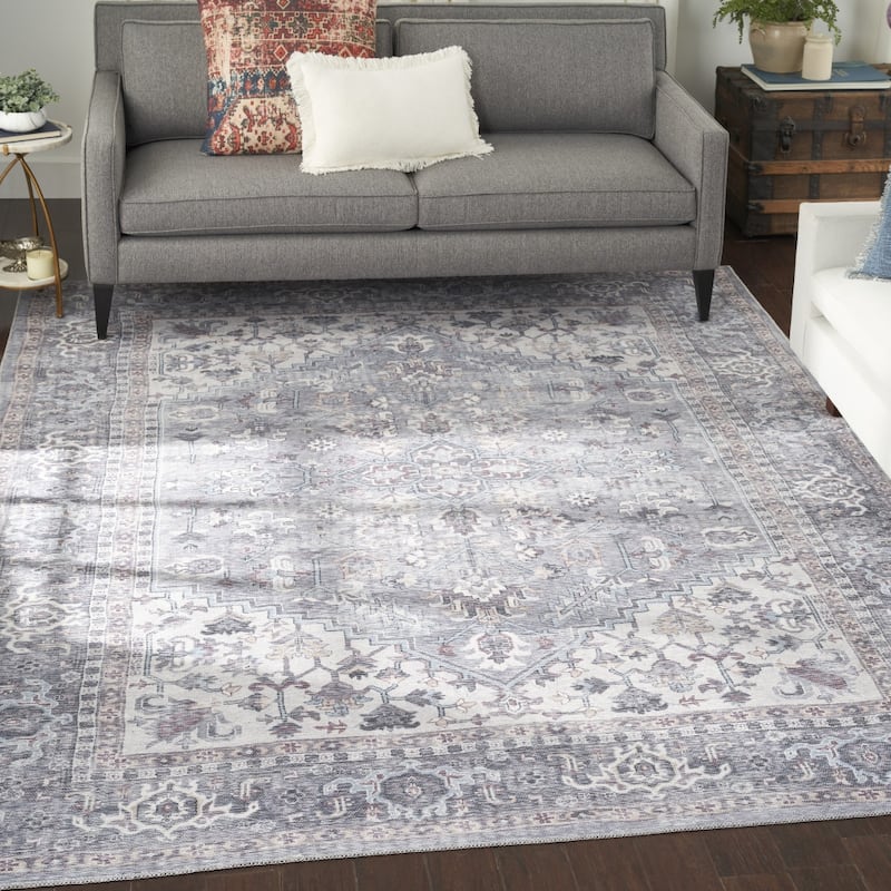 Roqi Power Loomed Distressed Floral Area Rug By HomeRoots - 9' x 12'