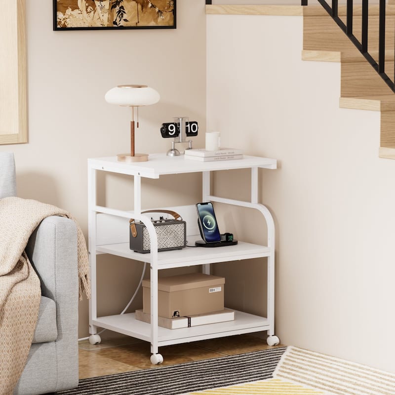 Javlergo 3-Tier Rolling Printer Stand with Locking Wheels Charging Station & AC/USB Outlets Mobile Office Storage Cart