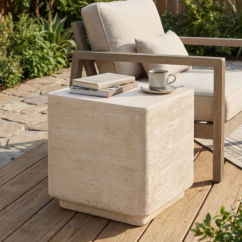 Christopher Knight Home - Daphne Modern Outdoor MGO Side Table with Travertine Finish - Set of 1 - Set of 1