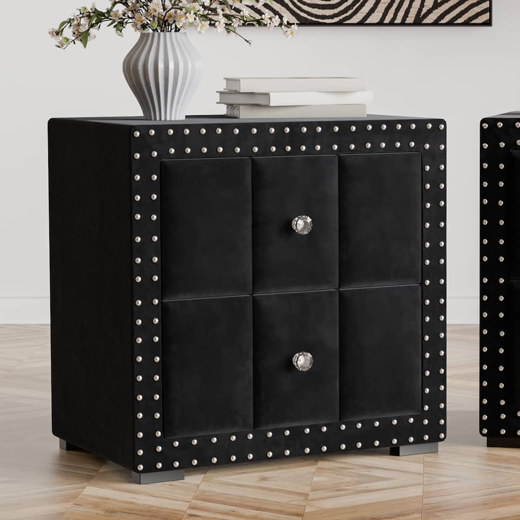 247 Shop At Home Fynor Modern Velvet 2-Drawer Nightstand