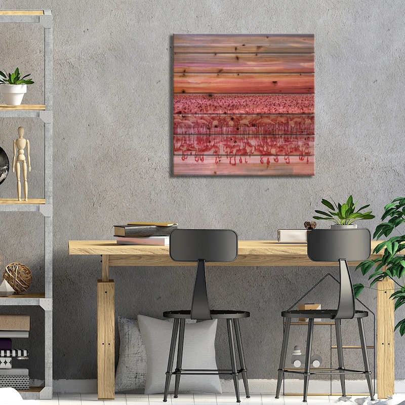 Flamingo's Sunset Print On Wood by Hobopeeba - Multi-Color