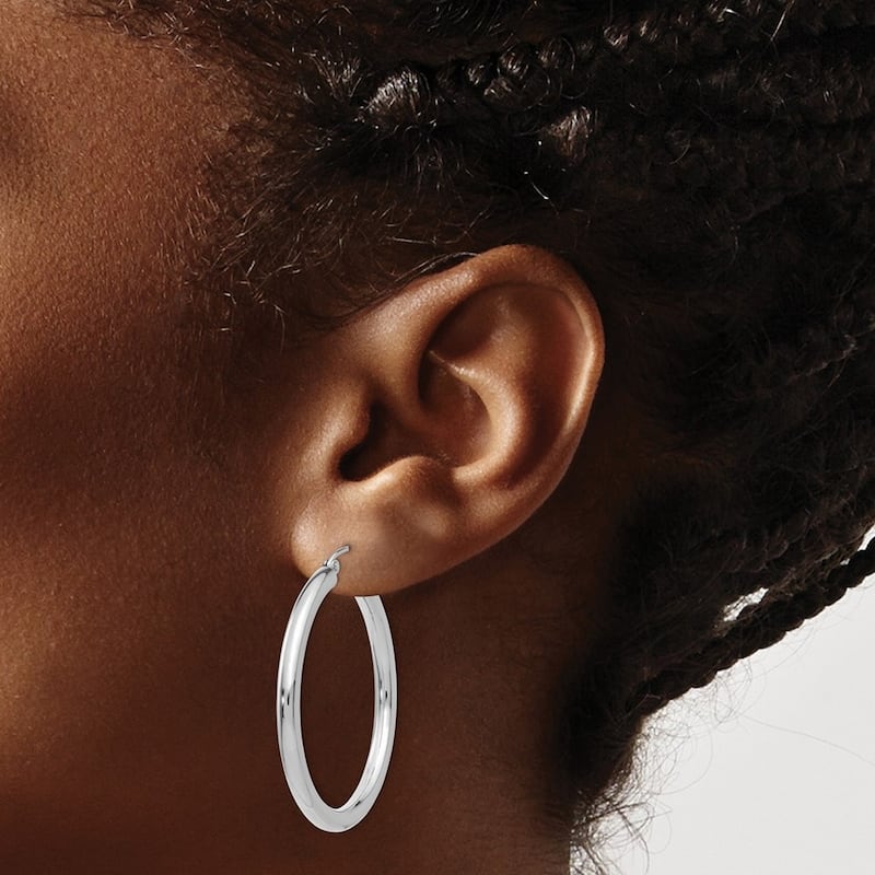 Curata 10k White Gold 3mm Polished Solid Classic Tube Hoop Earrings -14mm - 65mm
