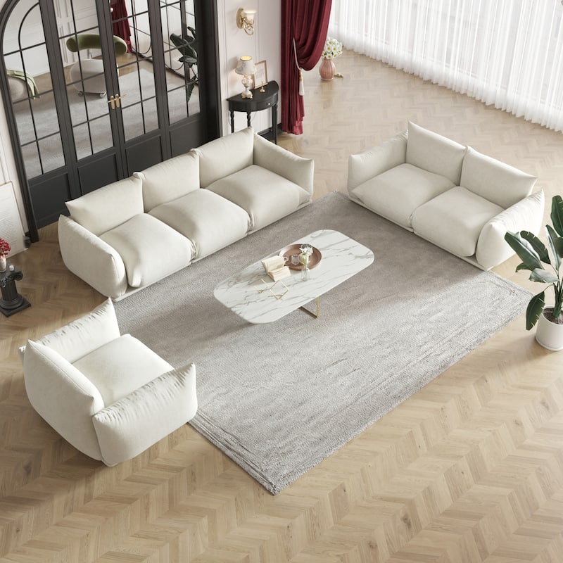 Modern Chenille Upholstery 3 Pieces Sofa Sets for Living Room Include Armchair, Loveseat and Three Seaters Couch