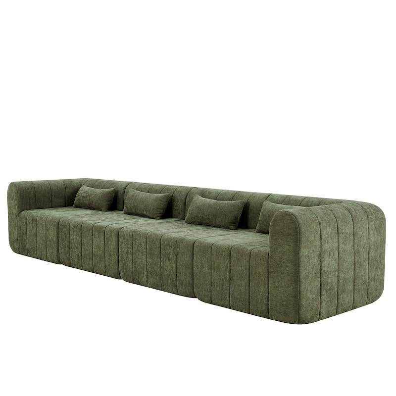 Christopher Knight Home - Modular Polyester Upholstered Sectional Sofa with 4-Piece Compressed Sponge - 145.5"