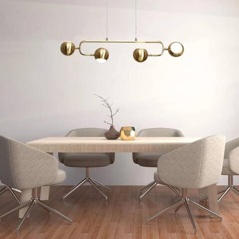31.5-inch 4-Light Modern LED Gold Chandelier Linear Island Lights for Dining Room - 31.5" L