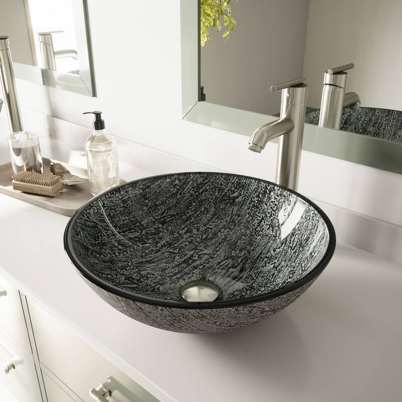 VIGO Giovanni 17"L x 17"W x 6"H Glass Round Vessel Bathroom Sink