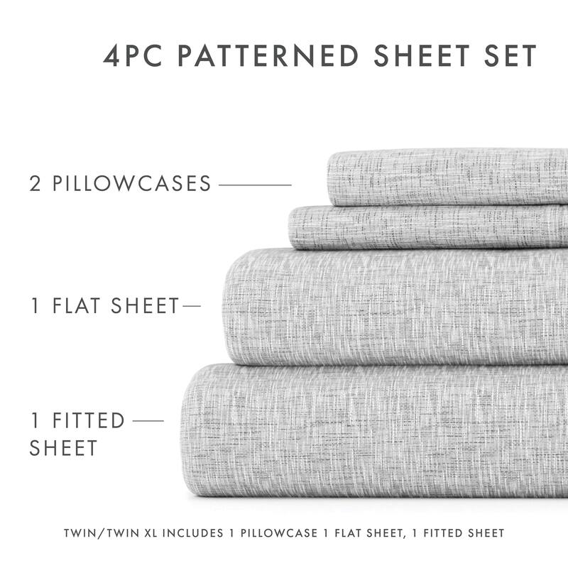 Becky Cameron Chambray Style Pattern 4 Piece Deep Pocket Bed Sheets Set