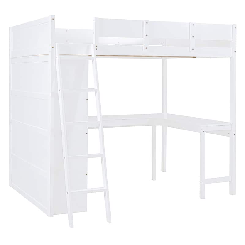 Full Size Loft Bed with Desk and Shelf