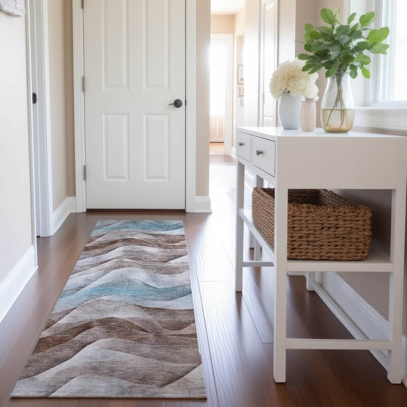 Premium Washable Super Soft Modern Waves Mayfield Rug - Mocha - 2'3" x 7'6"
