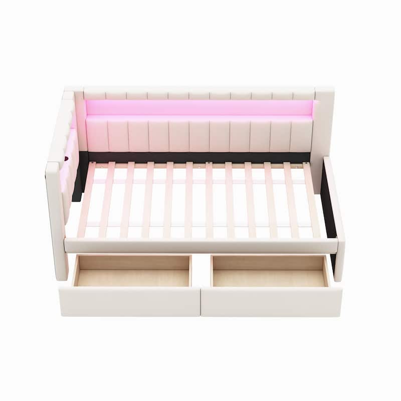 L-shape Daybed Built-in LED Belt and USB Ports, Corner Sofa Bed
