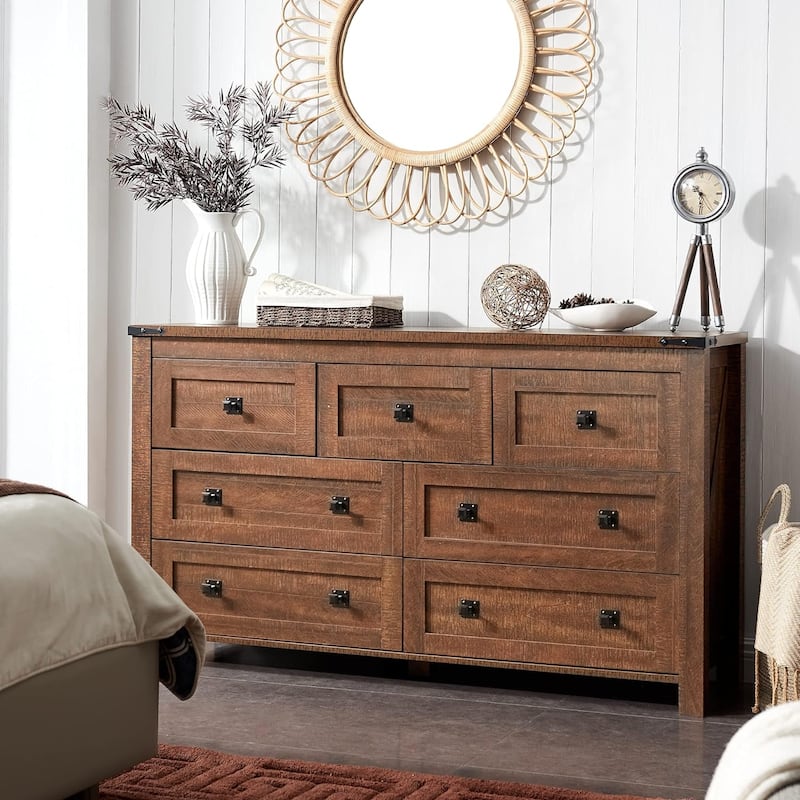 Farmhouse 7 Drawers TV Stand, Chest of Drawers, Dressers Organizer