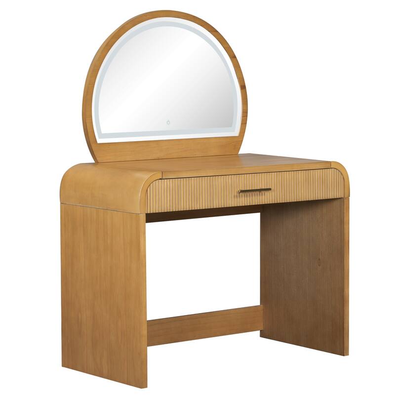 39" Makeup Vanity Desk Bedroom Dressing Table with Curved Touch LED Light Makeup Mirror