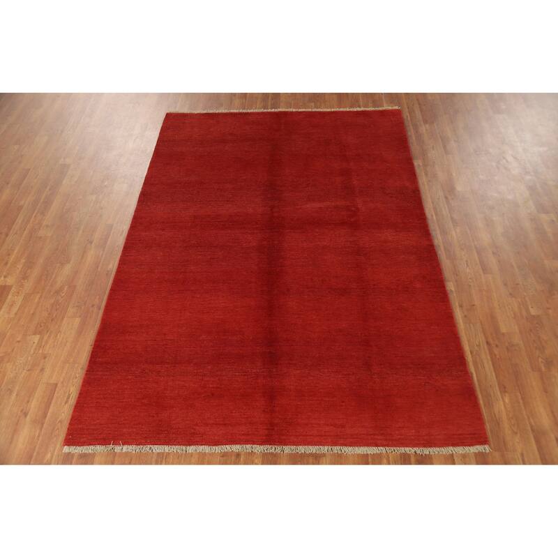 Modern Red Gabbeh Oriental Area Rug Hand-Knotted Wool Carpet - 5'6"x 7'10"
