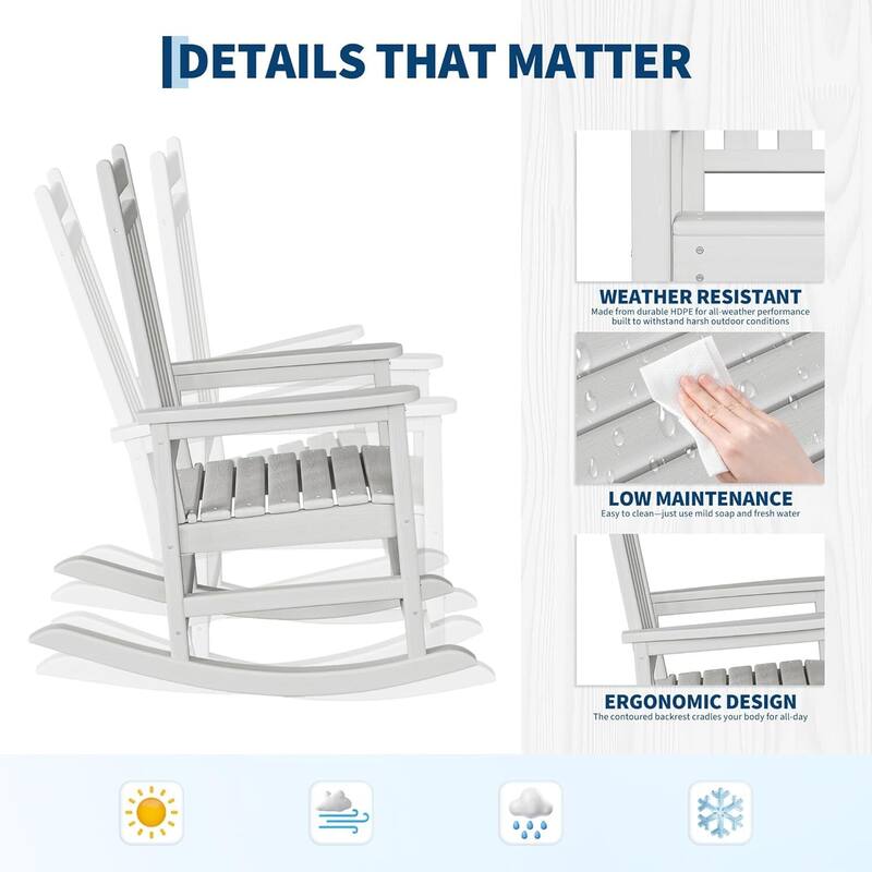 2 PCS HDPE Rocking Chair Outdoor, Porch Rocker Chairs for Patio Front Porch with 1 Table