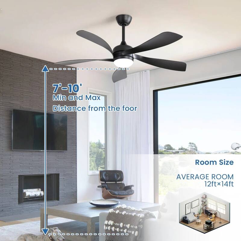 52 Inch Ceiling Fan with Light and Remote for Living Room Bedroom Dining Room Patio Farmhouse - 52 Inches