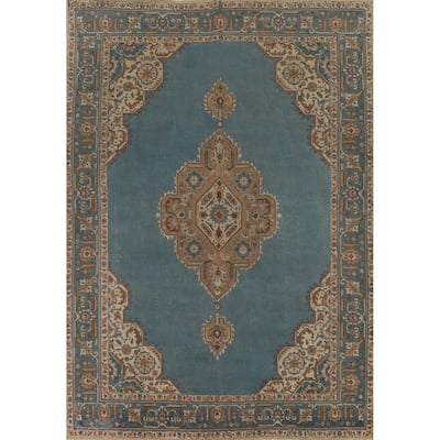 Blue Tabriz Vintage Persian Area Rug Hand-Knotted Wool Carpet - 9'4" x 12'7"