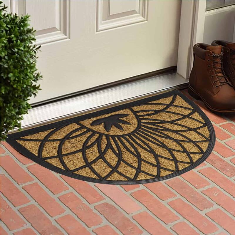 Half Circle Door Mat 24x16 Inch - 16 W x 24 L x 1/4 H - Rosace Semi Circle
