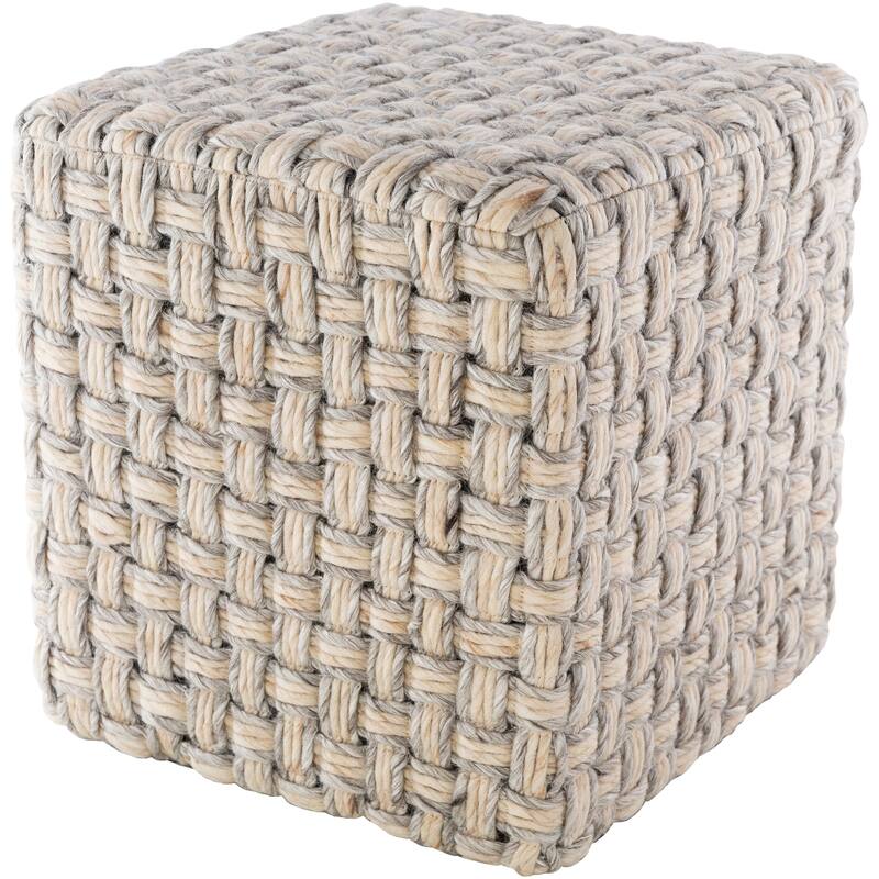 Luisa Modern Wool Basket weave 18-inch Square Pouf - Light Grey