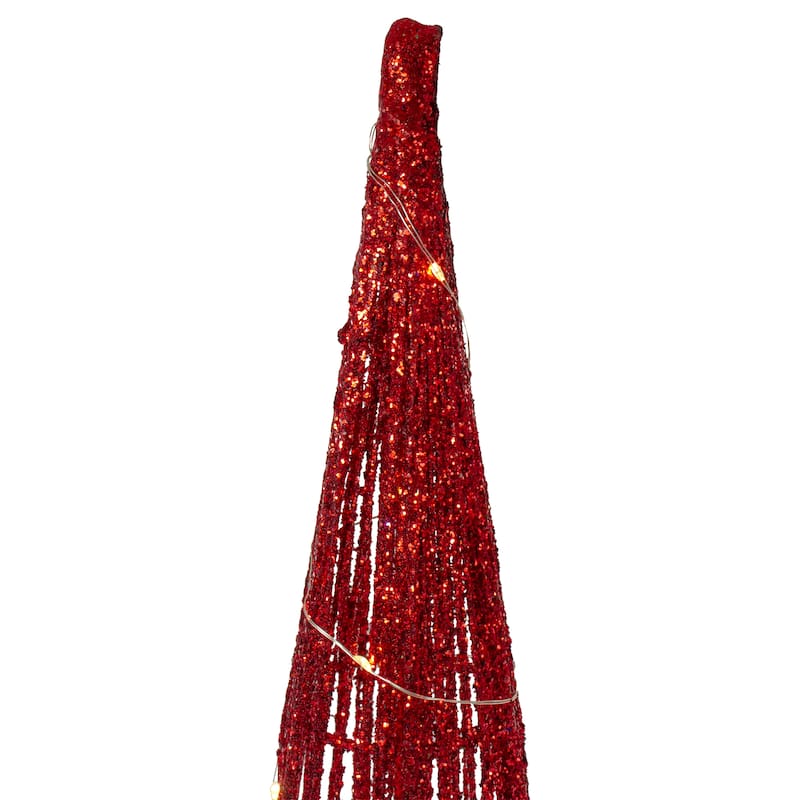 Set of 3 LED Red Glitter Cone Tree Outdoor Christmas Decorations 23.5"