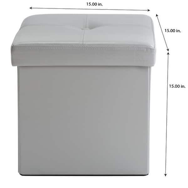 Simplify Grey Faux Leather Folding Storage Ottoman Cube 15" x 15" x